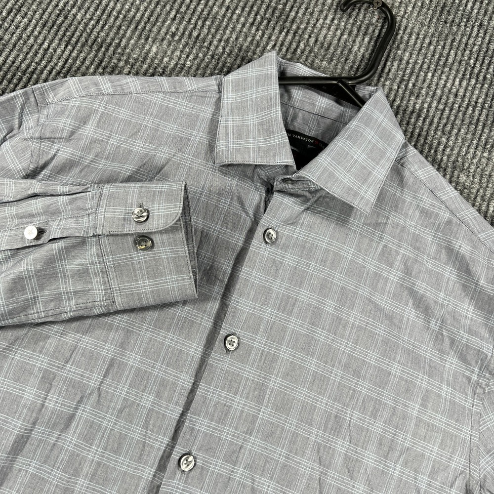 John Varvatos Shirt Mens 15 Gray Plaid Long sleeve Button Up Slim Fit Casual